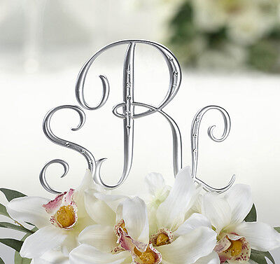 Monograms  Wedding Cakes on Silver Monogram Wedding Cake Toppers Initial   Set Of 3   Ebay