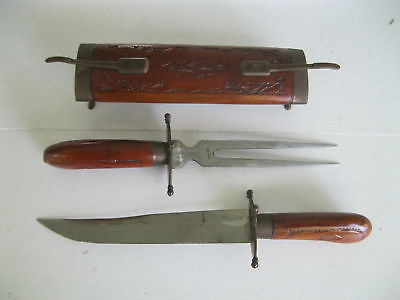 Ebay Kitchen Knives on Vintage Carved Wood   Brass Holder With Knife And Fork