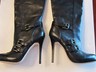 Pre-owned Coach Knee High Black Leather Stilettos - Zipper /straps - 4" Heel - Sizes Listd