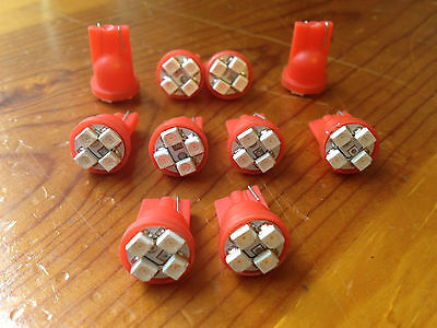 10 Red Kit Fits Toyota BRIGHT 12V LED 168 Wedge Instrument Panel Light Bulbs NOS