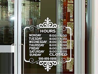 Custom Store Hours #2  - Wall Decal or Window