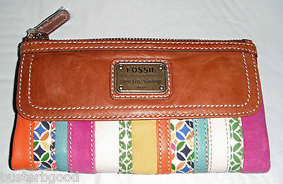 NWT FOSSIL EMORY Clutch Wallet Leather PATCHWORK STRIPE $75
