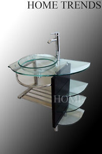 Ebay Bathroom Vanities on 32 Inch Modern Bathroom Glass Bowl Vessel Sink   Wood Vanity Shelfs