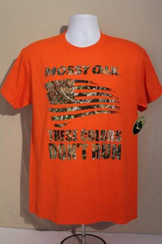 Pre-owned Mossy Oak Mens  T Shirt Medium Orange Camo Flag Top Deer Hunting Graphic Tee