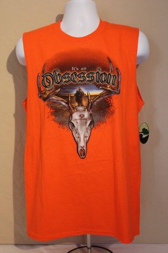 Pre-owned Mossy Oak Mens  Tank Top T Shirt Medium Orange Deer Hunting Skull Graphic Tee