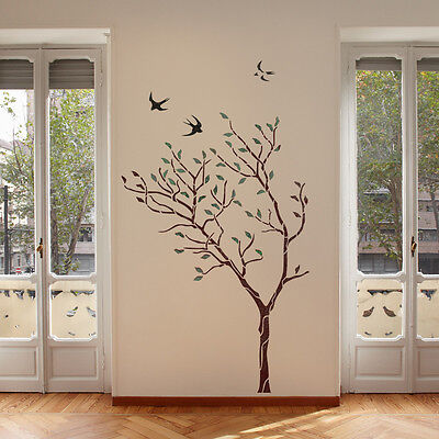 Large Tree with Birds Wall Stencil - Reusable stencil for better than (Best Trees For Birds)