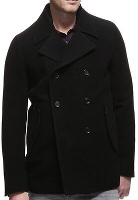 Pre-owned Theory Jacket Slim Fit Double Breasted Wool Blend Pea Coat In Black