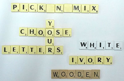 Pick And Mix CHOOSE YOUR OWN Scrabble Tiles Wood or Plastic Black on Ivory/White