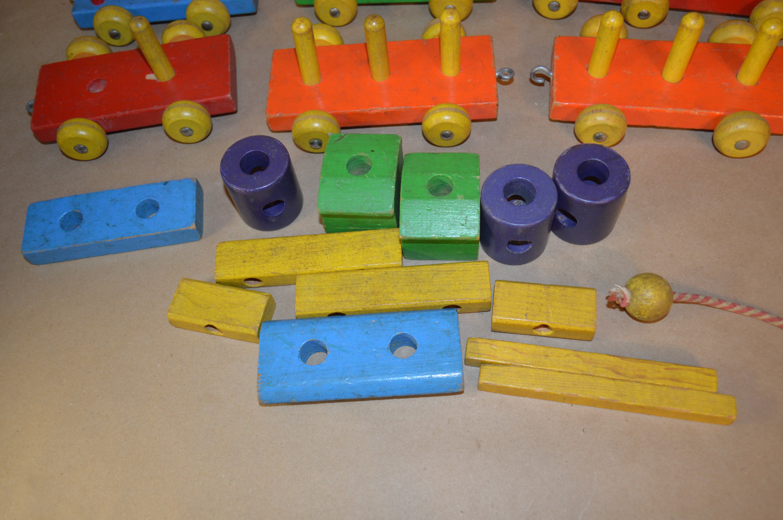 Vintage 1950s Playskool Wooden Train & Blocks Set Engine #1813