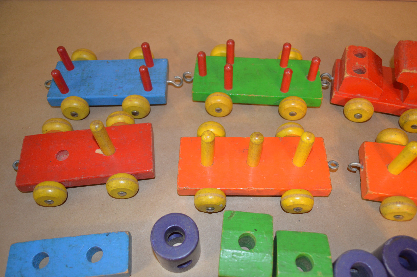 Vintage 1950s Playskool Wooden Train & Blocks Set Engine #1813