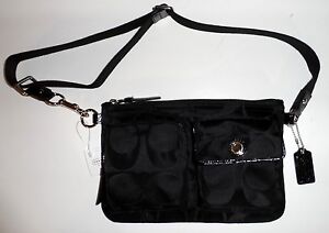 Coach Black Signature Jacquard Hip Bag Waist Pouch Fanny Pack F77315 $148 New | eBay