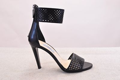 Pre-owned Prada Calz Donna Black Ankle Wrap Leather Open Toe High Heel Made In Italy