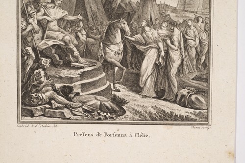 Gravure XVIII° G de St AUBIN/P CHENU graveur Présens de Porsenna à
