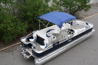 New 24 Grand Island pontoon boat with 115 four stroke Mercury trailer cover