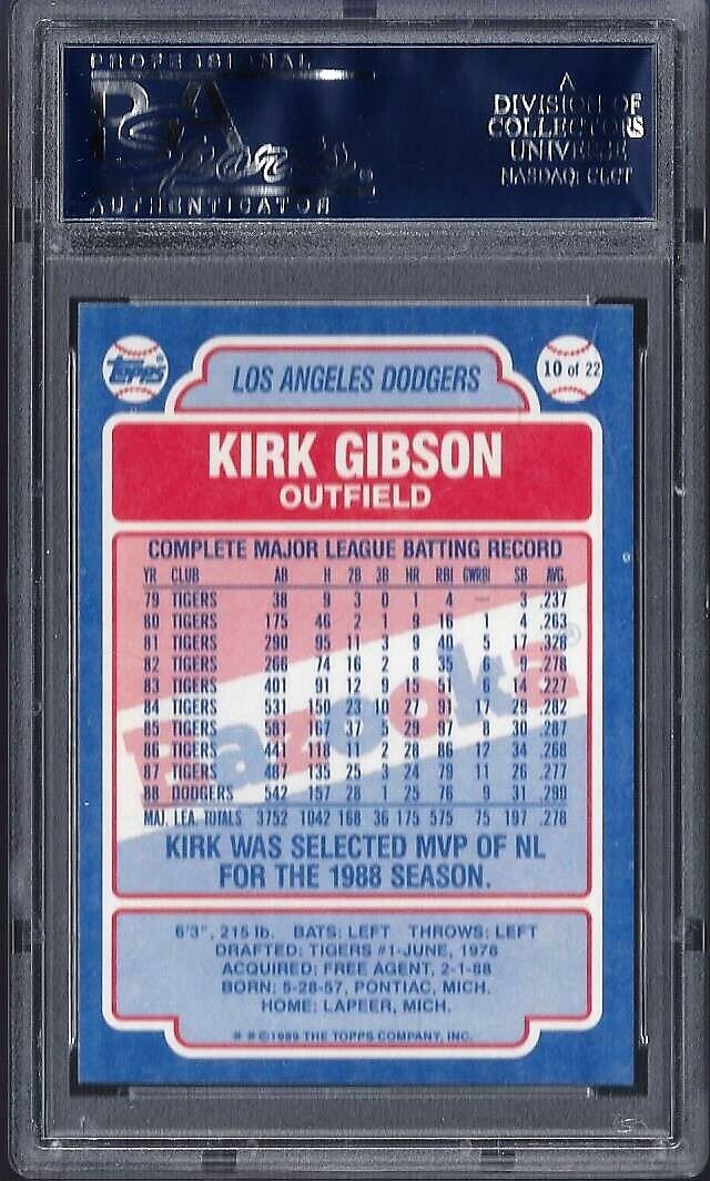1989 Bazooka #10 Kirk Gibson Los Angeles Dodgers PSA 10 Gem Mint 21546044