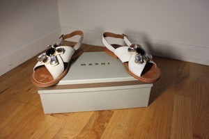 Details sandals CALF PONY slingback SLINGBACK  MARNI WHITE FLAT JEWELED  SANDALS about jeweled