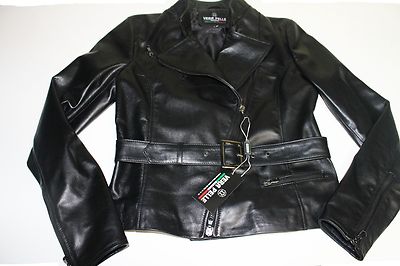 Pre-owned Handmade Italian  Women Lambskin Leather Chiodo Biker Jacket Slim Fit Black S