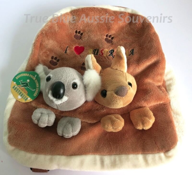 1x Australian Souvenir Plush Backpack - Brown Koala & Kangaroo