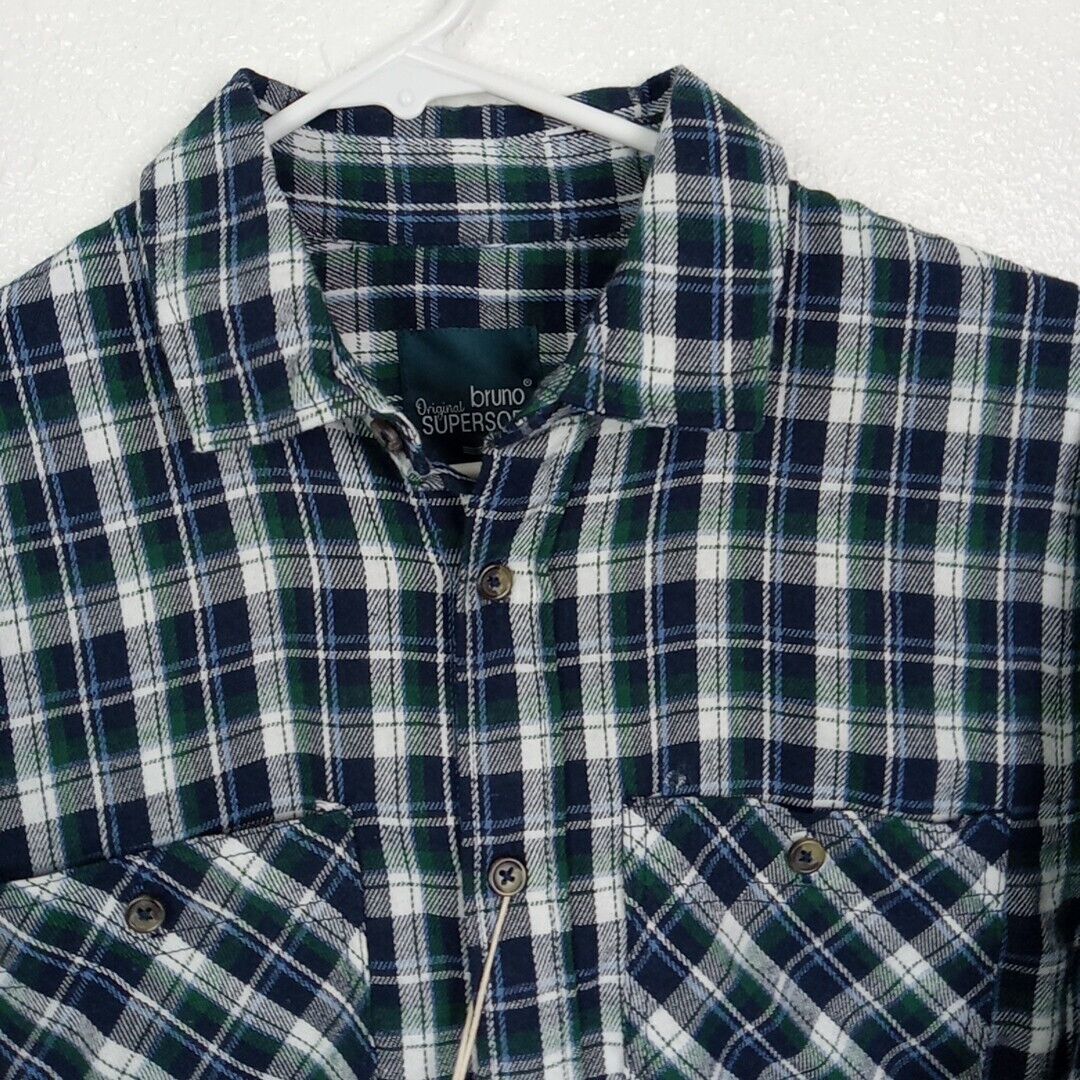 Bruno Supersoft Flannel Shirt Men's Small Blue Plaid Original Vintage LS