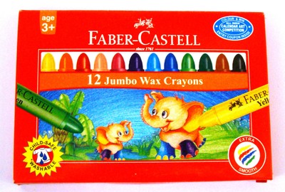 Faber-Castell 12 Jumbo Wax Crayons :: 90 mm each :: Assorted Shades :: Colors
