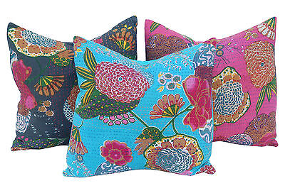 5 Kantha Pillows cushion covers cotton vintage ...