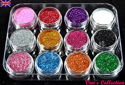 12 Colours Glitter Dust Powder Pots Set Nail Art Tips Decoration / Crafts / DIY