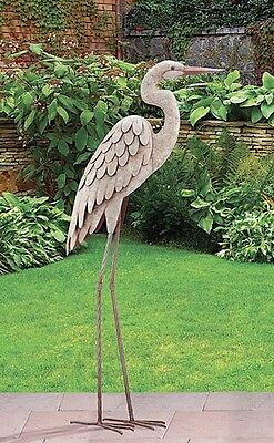 Garden Pond Egret Statue Metal Coastal Bird ...