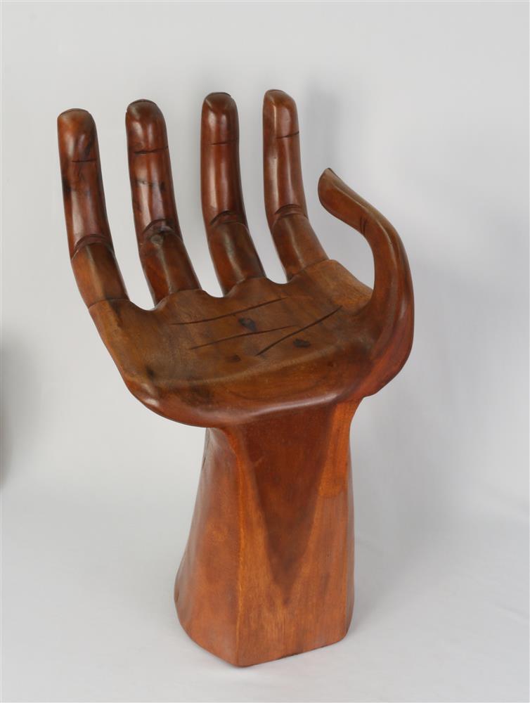 WOODEN HAND SHAPED CHAIR SEAT SCULPTURE 50CM SOLID SUAR