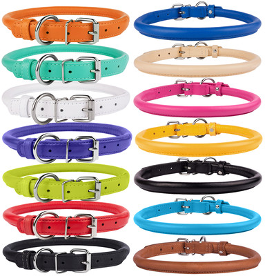 Rolled Leather Dog Collar Round Puppy Cat ...