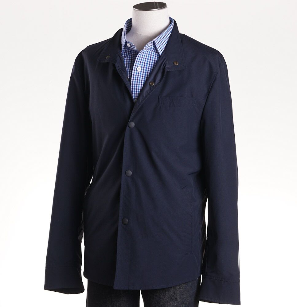 Pre-owned Luciano Barbera $1195  Lightweight Tech Wool Jacket M (eu 50) Navy Check In Blue