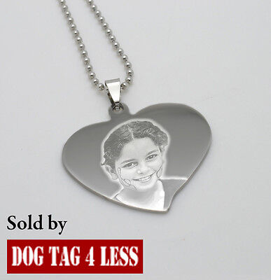 Custom Image Engraving Heart Stainless Steel Dogtag Necklace Best Christmas