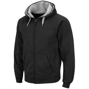 ... -PLAIN-BLANK-HOODIE-FLEECE-SWEATSHIRT-BLACK-TWO-TONE-FULL-ZIP-10-5-OZ