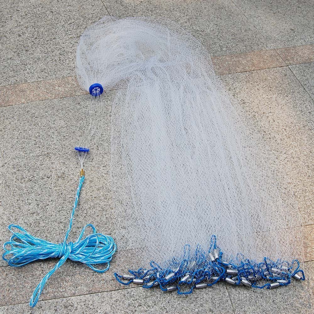 Cast Net 4ft-12ft Radius 3/8" Mono Mesh Saltwater Clear Bait Cast Net 0