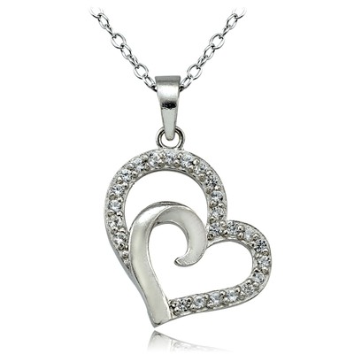 Sterling Silver Created White Sapphire Double Heart Necklace