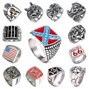 stainless steel biker rings motorcycle wholesale flag lot jewelry american