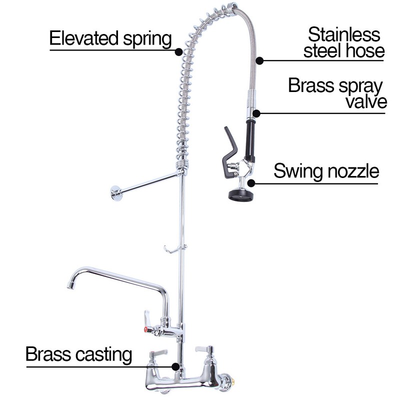 Commercial Pre Rinse Faucet Restaurant Kitchen Wall Mount Pull