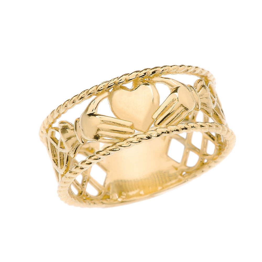 Pre-owned Claddagh Gold Fine 10k Yellow Gold Claddagh Heart Hands Celtic Knot Open Ring