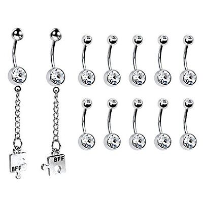 12PCS 14G Belly Button Ring Clear CZ Dangle Best Friend Navel Bar Jewelry (Best Friend Belly Button Rings)