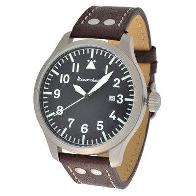 Pre-owned Messerschmitt Xl Aviator Watch Quartz Ronda Model Me-47xl Stainless Leather 5atm