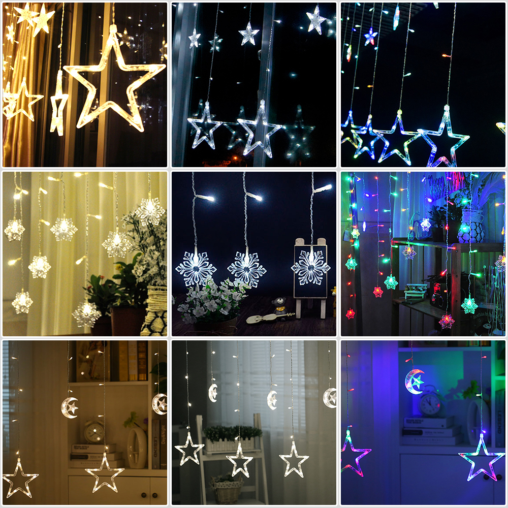 LED Star / Snowflake / Moon and Star Curtains Icicle String Fairy Light Window eBay
