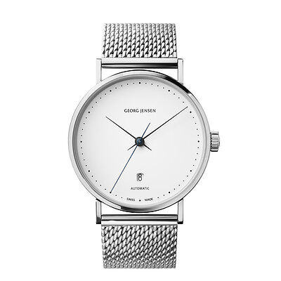 Pre-owned Georg Jensen Watch W/ White Dial & Steel Bracelet - Koppel K41-st70