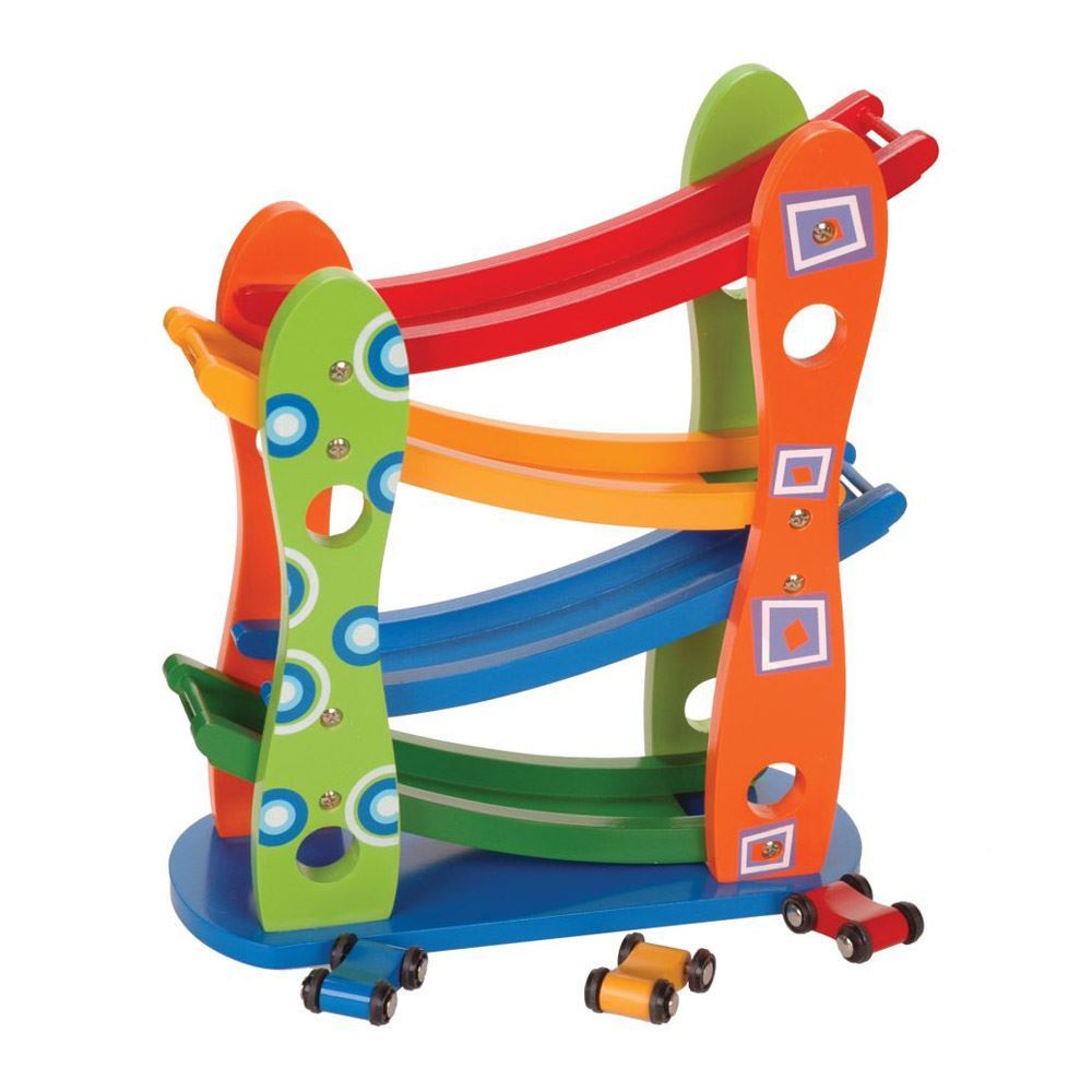 WOODEN ZIG ZAG RAMP RACER CARS RUN FUN TOY GIFT by LEOMARK | eBay