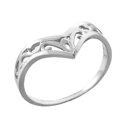 Pre-owned Claddagh Gold Women's Fine 14k White Gold Filigree Cutout Chevron Ring