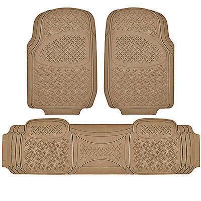 Car Floor Mats for Heavy Duty All Weather Protection 3 PC BeigeTan Trimmable
