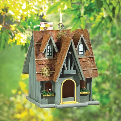 THATCH ROOF Wood Cottage BIRDHOUSE Chimney Bird ...