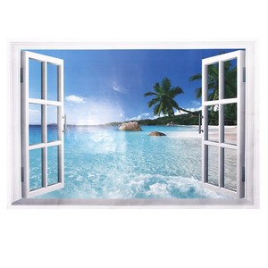 Beach Resort 3D Window View Removable Wall Sticker Art Home Decal Decor Mural