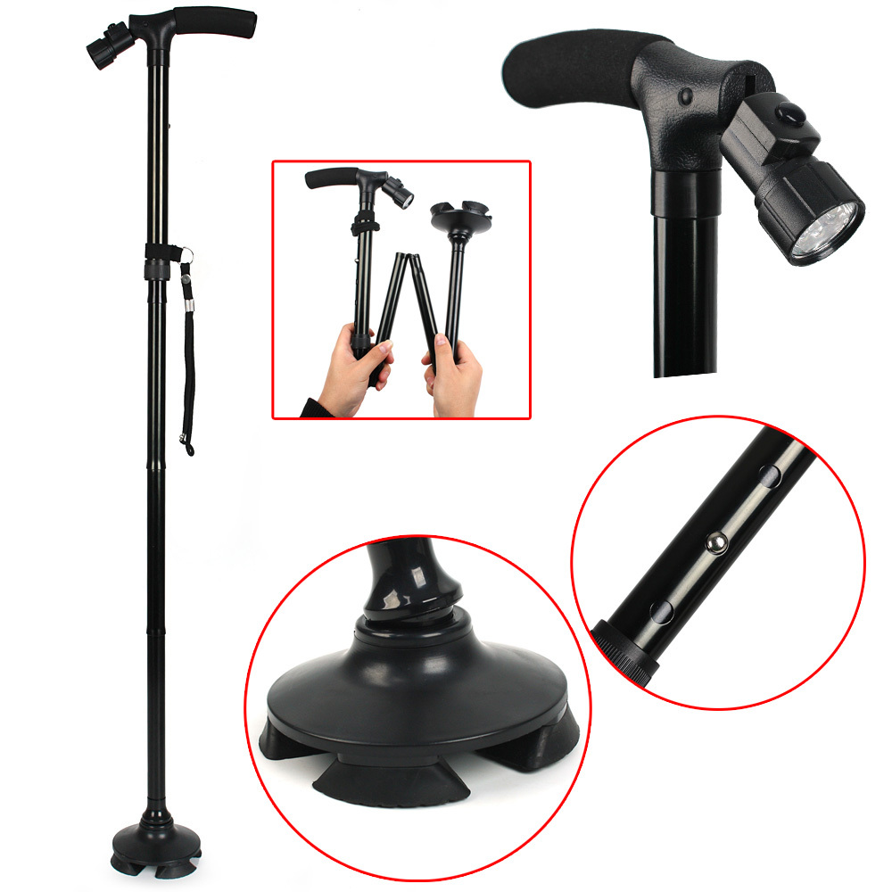 Hiking Walking Stick Adjustable Height With Light Folding & Free Standing Base eBay