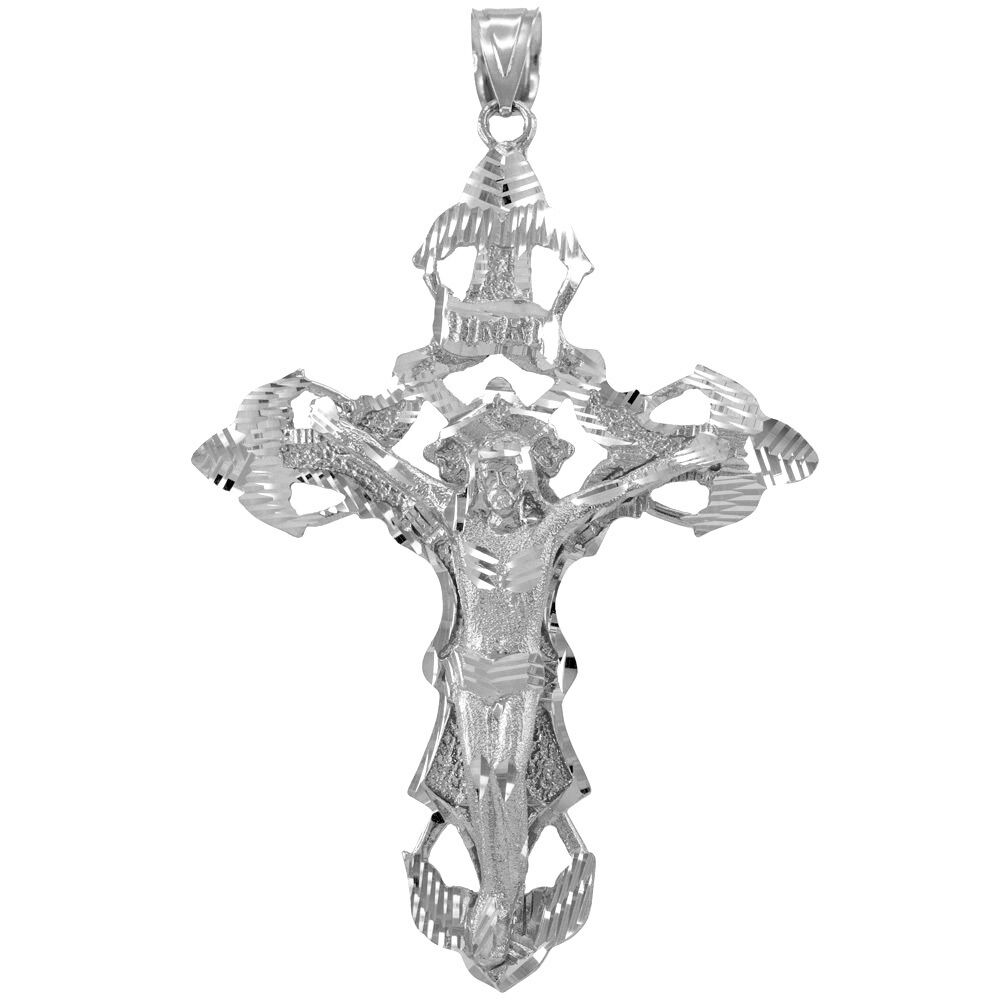 Pre-owned Claddagh Silver Men's Solid Silver Extra Large Inri Jesus Christ Crucifix Cross Pendant