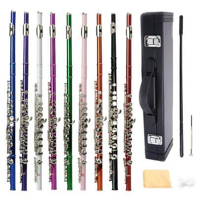 10 Colors 16 Hole C Practice Flute for Student Beginner School Band w/ Case