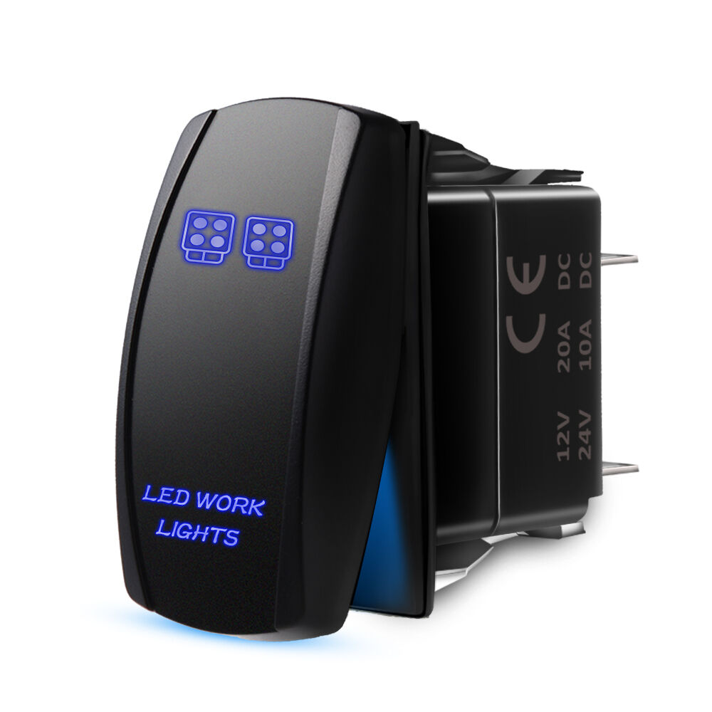 MICTUNING Laser ON-OFF Rocker Switch Blue LED WORK LIGHTS 5Pin 20 Amp 12 Volt